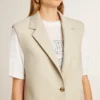 Chaqueta sin mangas de mezcla de lana color caqui para mujer