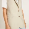 Chaqueta sin mangas de mezcla de lana color caqui para mujer