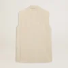Chaqueta sin mangas de mezcla de lana color caqui para mujer