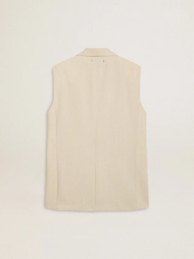 Chaqueta sin mangas de mezcla de lana color caqui para mujer