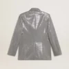 Chaqueta tipo «boyfriend» de lana con doble botonadura, en microcuadros de pata de gallo y lentejuelas