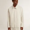 Chaqueta tipo coach para hombre en mezcla de lana color caqui