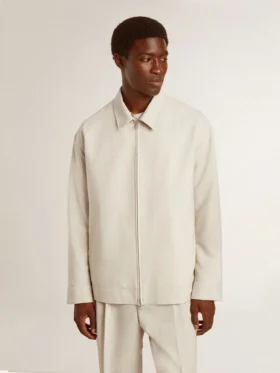 Chaqueta tipo coach para hombre en mezcla de lana color caqui