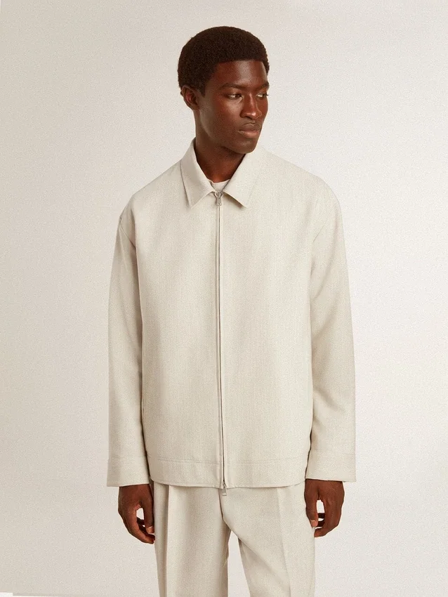 Chaqueta tipo coach para hombre en mezcla de lana color caqui