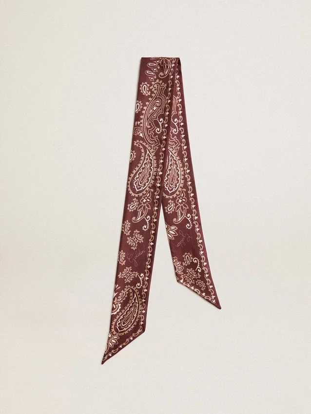 Cinta de sarga de seda color burdeos con diseño de paisley