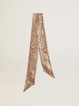 Cinta de sarga de seda gris paloma con diseño de paisley