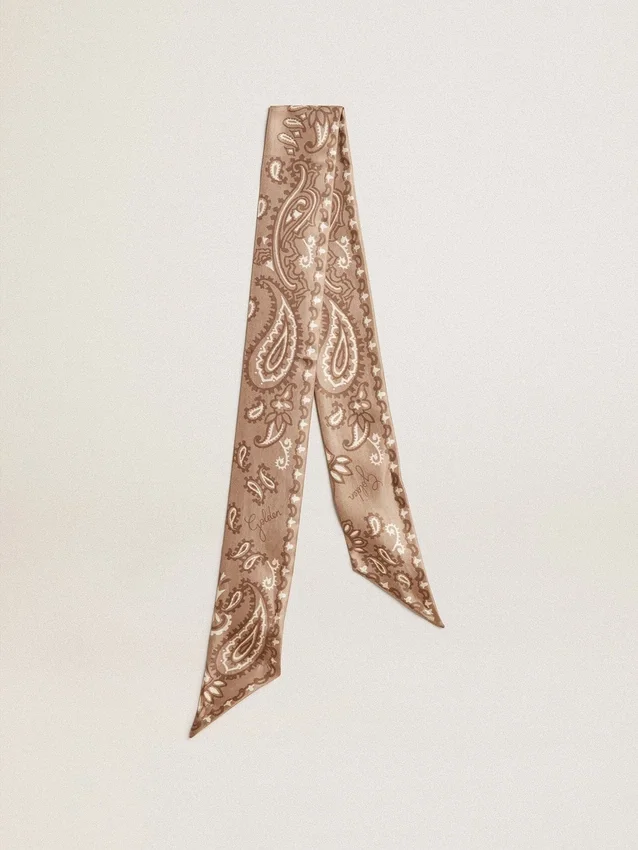 Cinta de sarga de seda gris paloma con diseño de paisley