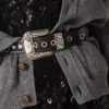 Cinturón de cordones en cuero lavado color tostado con tachuelas e incrustaciones