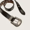 Cinturón de cordones en cuero lavado color tostado con tachuelas e incrustaciones