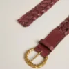 Cinturón de cuero trenzado color burdeos para mujer