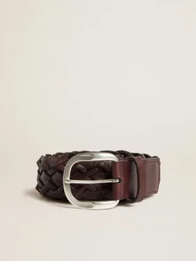 Cinturón de cuero trenzado color marrón oscuro para hombre
