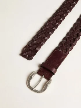 Cinturón de cuero trenzado color marrón oscuro para hombre