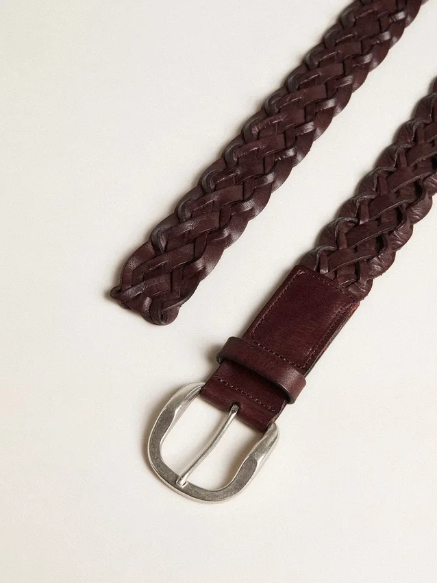Cinturón de cuero trenzado color marrón oscuro para hombre