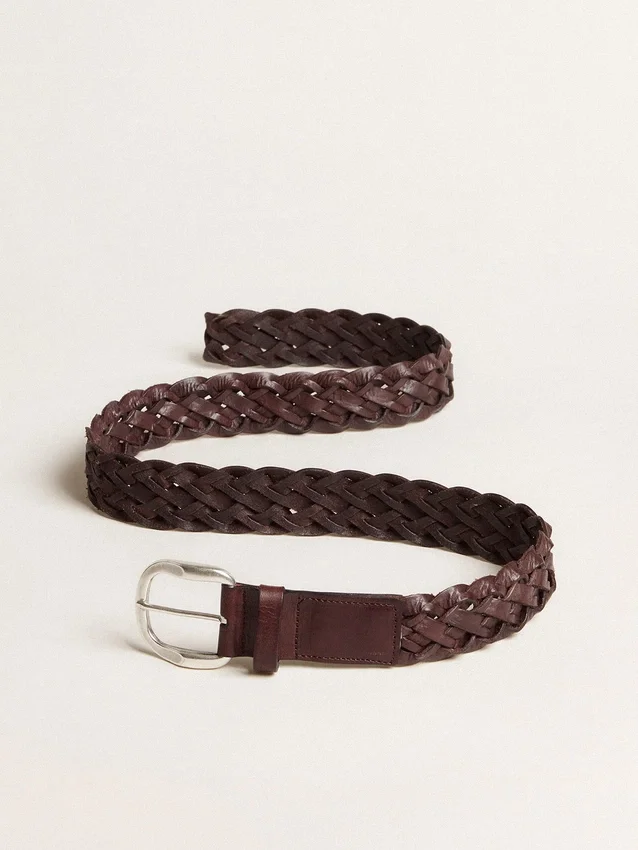 Cinturón de cuero trenzado color marrón oscuro para hombre