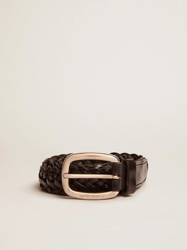 Cinturón para hombre de cuero trenzado negro