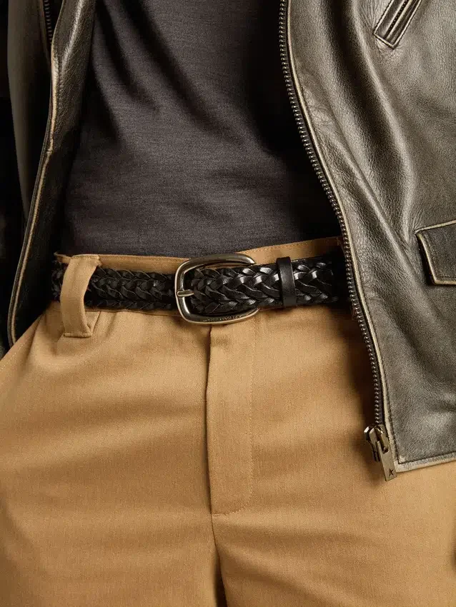Cinturón para hombre de cuero trenzado negro