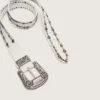 Cinturón para mujer de cuero blanco con tachuelas de colores