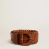 Cinturón para mujer de cuero trenzado color marrón