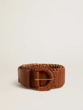 Cinturón para mujer de cuero trenzado color marrón