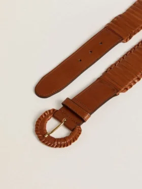 Cinturón para mujer de cuero trenzado color marrón