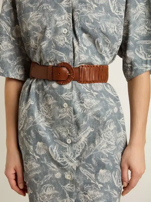 Cinturón para mujer de cuero trenzado color marrón
