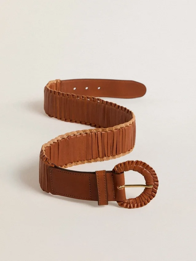 Cinturón para mujer de cuero trenzado color marrón