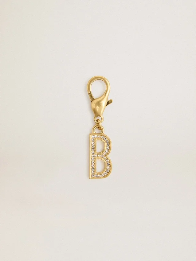 Colgante con la letra B en latón dorado con cristales
