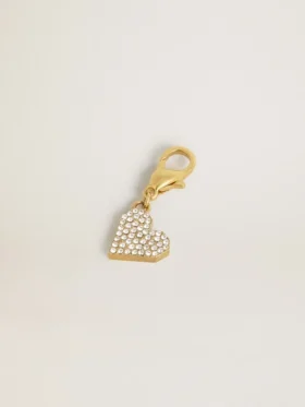 Colgante en forma de corazón de latón dorado con cristales