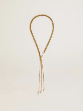 Collar con cadenas color oro antiguo y perlas
