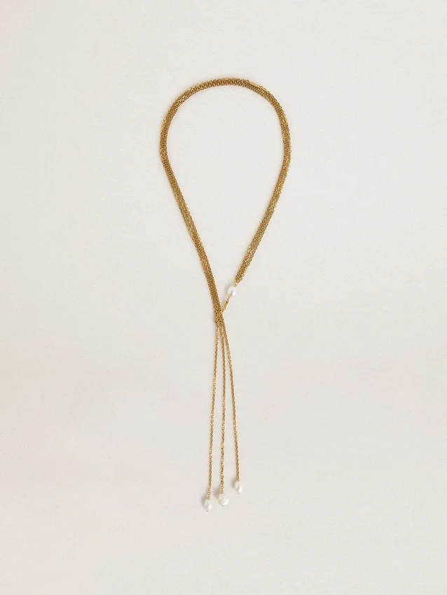 Collar con cadenas color oro antiguo y perlas