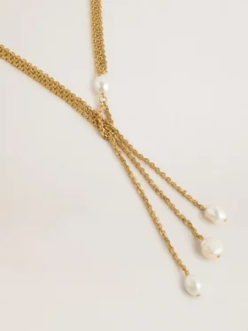 Collar con cadenas color oro antiguo y perlas