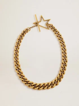 Collar de cadena decreciente en oro antiguo con cierre en forma de estrella