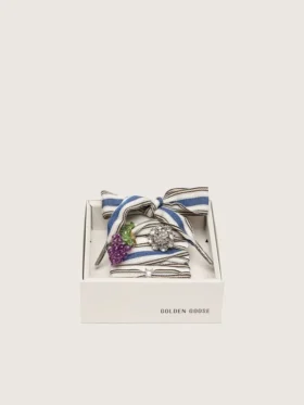 Cordones a rayas «Pieles» con dijes de uva y cristales