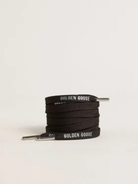 Cordones de algodón negro con logotipo plateado en contraste