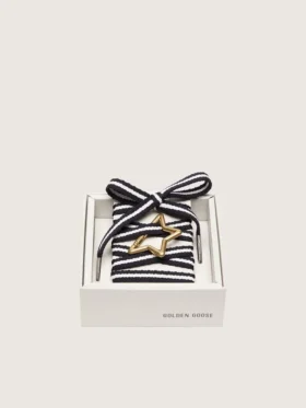Cordones «Pieles» en blanco y negro con mosquetón en forma de estrella