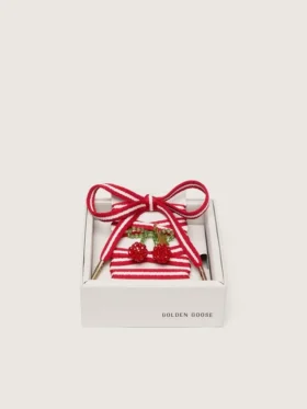 Cordones «Pieles» rojos y blancos con diamante en forma de cereza