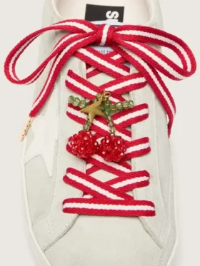 Cordones «Pieles» rojos y blancos con diamante en forma de cereza