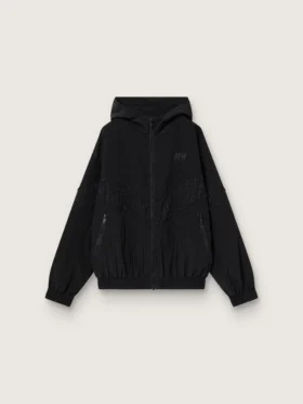 Cortavientos para mujer de nylon negro con cristales tono sobre tono