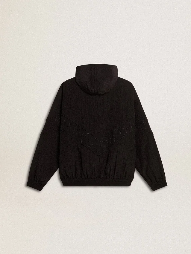 Cortavientos para mujer de nylon negro con cristales tono sobre tono