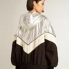 Cortavientos para mujer en tejido técnico plateado y negro