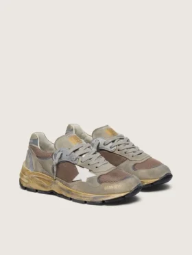 Dad-Star para hombre en gamuza gris paloma y malla plateada con estrella de cuero blanco y lengüeta de talón de gamuza