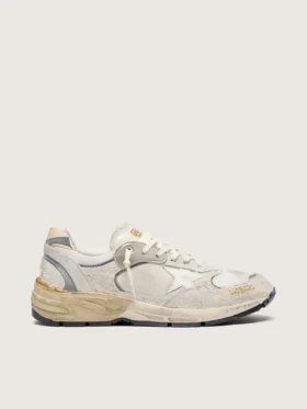 Dad-Star para hombre en gamuza y malla con estrella de cuero blanco y lengüeta del talón de cuero beige