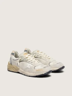 Dad-Star para hombre en gamuza y malla con estrella de cuero blanco y lengüeta del talón de cuero beige