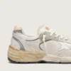 Dad-Star para hombre en gamuza y malla con estrella de cuero blanco y lengüeta del talón de cuero beige