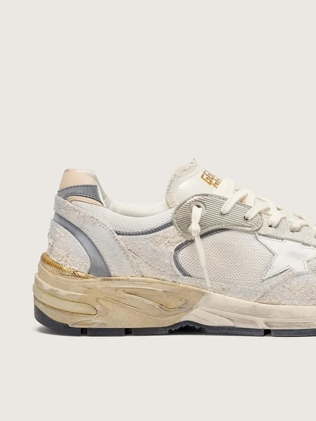 Dad-Star para hombre en gamuza y malla con estrella de cuero blanco y lengüeta del talón de cuero beige