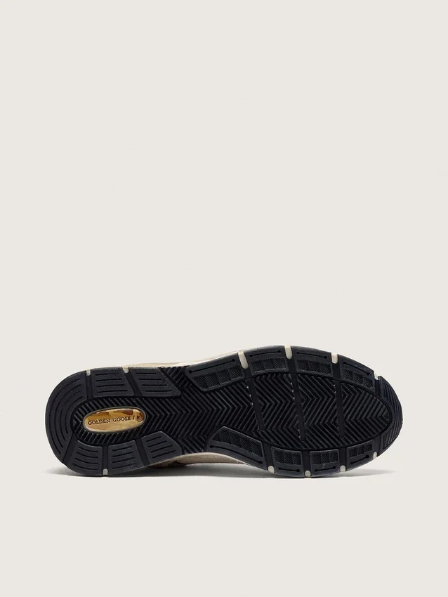 Dad-Star para hombre en gamuza y malla con estrella de cuero blanco y lengüeta del talón de cuero beige