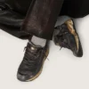 Dad-Star para mujer en cuero naplak negro y cuero craquelado con estrella negra y lengüeta en el talón