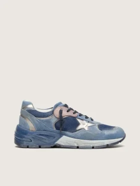Dad-Star para mujer en gamuza azul denim con estrella de cuero plateada
