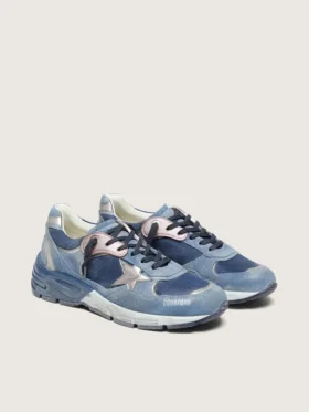 Dad-Star para mujer en gamuza azul denim con estrella de cuero plateada