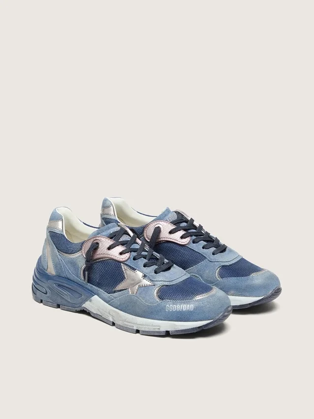 Dad-Star para hombre en gamuza azul denim con estrella de cuero plateada